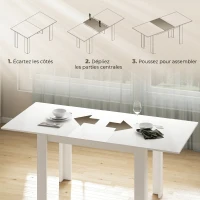 HOMCOM Table à manger extensible, table de cuisine rectangulaire, pour 6-8 personnes, 140-180 x 80 cm, blanc(m-5)