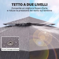 Outsunny Tetto di Ricambio per Gazebo 3x3m a 2 Livelli e Resistente ai Raggi UV, Grigio Scuro(m-4)