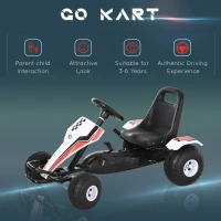 HOMCOM Kids Children Pedal Go Kart Manual Ride On Car w/ Brake Gears Steering Wheel Adjustable Seat 4 Smooth Wheels Racing-Style White 104 x 66 x 57 cm(m-7)