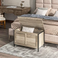 HOMCOM Baúl de Almacenaje para Dormitorio 95 L con Tapa Banco de Almacenaje con Bisagra de Seguridad 80x40x50 cm Grisáceo(m-10)