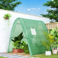 Outsunny Estufa arqueada com sacos de areia e cobertura de plástico, 2 portas de enrolar, janelas em tela, portátil, 1,8 x 1,8 x 2 m, Verde(m-6)