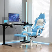 HOMCOM Gaming-Sessel mit Katzenohren, neigbare Lehne, ausziehbare Fußstütze, bis 120 kg belastbar, Seeblau(m-10)