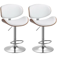 HOMCOM Lot de 2 chaises de bar tabouret hauteur réglable revêtement synthétique 53 x 52 x 92-112 cm blanc(m-1)