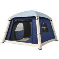 Outsunny Inflatable Camping Tent with Hand Pump, Easy Setup 1/2 Person Blackout Blow Up Tent, Dark Blue(m-11)