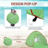 Cort de Plajă Outsunny Pop Up cu Protecție UV 30+ și Geantă de Transport, 200x150x119 cm, Verde(m-5)