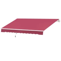 Outsunny Toldo Manual 395x245 cm con Manivela Toldo Balcón Patio Terraza de Aluminio y Tejido Poliéster 280 g/m² Anti-UV Rojo(m-12)