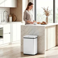 HOMCOM 40L Sensor Bin with Soft-Close Lid, Stainless Steel Automatic Touchless Motion Sensor Kitchen Bin, White(m-2)