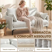 HOMCOM Divano 2 Posti in Tessuto con Braccioli, Imbottitura Spessa e 2 Cuscini, 131x78x83 cm, Bianco(m-4)