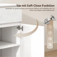 HOMCOM Modernes Sideboard, Stauraum-Sideboard mit 5 Schubladen, verstellbarem Regal, Soft-Close-Tür, Weiß Hochglanz(m-7)