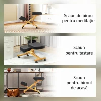 HOMCOM Scaun ergonomic postural cu suport pentru genunchi, cu roți, din lemn, negru(m-8)