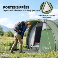Outsunny Tente de camping familiale 2 personnes tente tunnel ventilée facile à monter chambre salon 3 portes fenêtres 4,26 x 2,06 x 1,54 m fibre verre polyester PE vert(m-5)