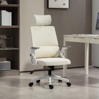 Vinsetto Bürostuhl Schreibtischstuhl Office-Stuhl, höhenverstellbar, 1 Kopfstütze, 60 x 61 x 121,5 cm Beige(m-10)