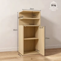 HOMCOM Slim Bedside Table Set of 2, Narrow Bedside Cabinet with Open Cubbies and Cupboard for Bedroom Living Room, Oak(m-3)
