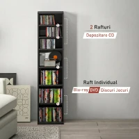 HOMCOM Raft pentru CD-uri cu 9 Rafturi Reglabile, Capacitate pentru 260 CD-uri/120 DVD-uri, 33x24x140 cm, Negru(m-8)