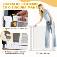 PawHut Poartă Reglabilă pentru Câini cu Închidere Automată, din Oțel și ABS, 75-82x76 cm, Albă(m-4)