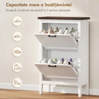 HOMCOM Dulap pentru Pantofi, 2 Sertare Rabatabile, Rafturi Reglabile, Alb(m-5)