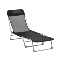 Outsunny Bain de soleil transat chaise longue inclinable pliable avec oreiller dossier réglable sur 5 niveaux noir