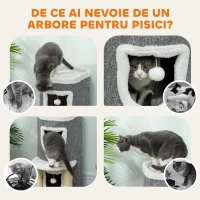 PawHut Arbore pentru Zgâriat, Înălțime de 76 cm, pentru Pisici, cu Căsuțe, Pat, Bile și Stâlpi Acoperiți cu Sisal, Gri(m-8)