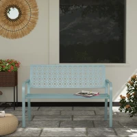 Outsunny Banc de jardin 2 places, banc extérieur jardin en acier avec dossier ajouré, 127 x 63 x 85 cm, bleu(m-8)