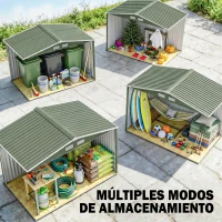 Outsunny Cobertizo de Jardín 4,9 m² 277x195x192 cm con 2 Puertas Corredizas Base Refuerzo (Suelo NO Incluido) Verde Claro(m-7)