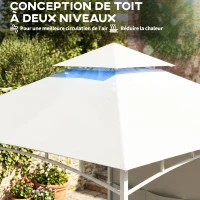 Outsunny Pavillon Tonnelle de Jardin Toit Double Rideaux et Poches de Rangement Crochet de Plafond 3 x 3 m Crème(m-4)