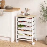 HOMCOM 6-Tier Storage Trolley on Wheels, Metal Kitchen Rolling Cart with 5 Pull-Out Drawers, White(m-14)