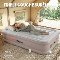 Outsunny Matelas Gonflable, Pompe Électrique Intégrée, Surface Floqué , Imperméable 5000 mm, Sac Transport, 190x97x39cm, Kaki(m-7)