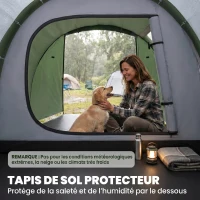 Outsunny Tente de camping familiale 2 personnes tente tunnel ventilée facile à monter chambre salon 3 portes fenêtres 4,26 x 2,06 x 1,54 m fibre verre polyester PE vert(m-7)