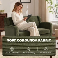 HOMCOM 2 Seater Sofa, 118 cm Corduroy Small Loveseat with Spring Cushion, Wood Legs for Small Space, Living Room, Dark Green(m-4)