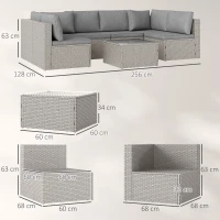 Outsunny 7 Pieces Rattan Garden Furniture Set, 6 Seater Garden Corner Sofa with Cushions and Glass Top Table, Sectional Outdoor Furniture Conservatory Set for Patio, Grey(m-3)