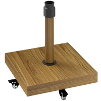 Outsunny Base per Ombrellone a Rotelle con Freni, Basamento per Ombrellone in Metallo con Cemento, per Pali di Ombrelloni da Ø36/38/48 mm, Effetto Legno Naturale(m-11)