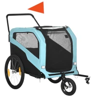 PawHut Remorcă pentru bicicletă pentru câini, max. 30kg, cu 2 intrări și buzunare de depozitare, din oțel și material Oxford, albastră(m-12)