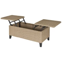 Outsunny Table basse de jardin style cosy chic - table d'appoint relevable - métal époxy résine tressée imitation rotin 103 x 50 x 45,5 cm, beige(m-12)