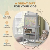 AIYAPLAY 3 in 1 Kids Easel Double-Sided Magnetic Whiteboard and Chalkboard with Paper Roll, Storage Baskets - Grey(m-6)