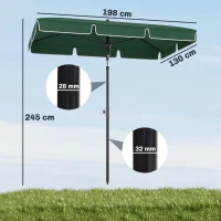 Outsunny Sombrilla de Terraza de Aluminio 2x1,3x2,5 m Parasol de Jardín Rectangular con Función de Inclinación Verde(m-3)