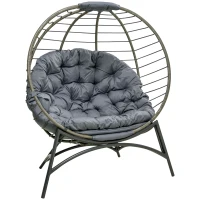 Outsunny Folding Rattan Egg Chair, Freestanding Basket Chair with Cushion, Bottle Holder Bag for Outdoor or Indoor, Grey(m-11)