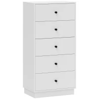 HOMCOM Cómoda Aparador com 5 Gavetas Móvel em Painel de Madeira Estilo Moderno 47x29x95 cm Branco(m-1)