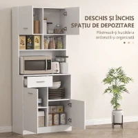 HOMCOM Dulap de Bucătărie din Lemn cu Sertar, 4 Dulapuri și 3 Rafturi Deschise, 80x35x180 cm, Alb(m-4)