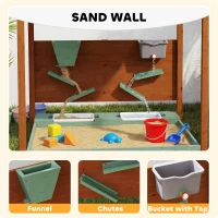 AIYAPLAY Wood Sandpit with Canopy, Storage Bins, Funnel, Liner, Chutes, Bucket with Tap, 116 x 112.5 x 128 cm, Green(m-4)