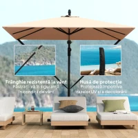 Outsunny Umbrelă Suspendată 2.5x2.5 m cu Acoperire, Corzi Antivânt, Bază în Cruce și Manivelă, Umbrelă de Grădină Inclinabilă și Rotativă 360° din Metal și Poliester 180 g/m², UV50+, Gri(m-4)