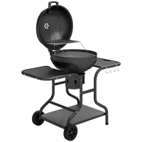 Outsunny Holzkohlegrill BBQ Smoker mit Seitentischen Deckel Thermometer Räder 129 x 63,5 x 106,5 cm(m-1)