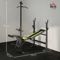 HOMCOM Panca Multifunzione Stazione Fitness con Schienale Regolabile su 3 Livelli, Supporto Gambe e Barra Superiore, 175x110x202cm, Nero(m-3)