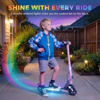 SPORTNOW Folding Electric Scooter for Kids, with Dual Brakes, Front Suspension, LED Colourful Lights, Pink(m-5)