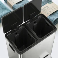 HOMCOM 40L Dual Compartment Stainless Steel Bin, with Deodoriser Holders - Silver Tone(m-12)