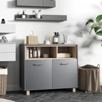 HOMCOM Móvel de arrumação para casa de banho, móvel de arrumação estilo moderno com compartimentos abertos e portas duplas(m-2)