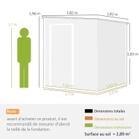 Outsunny Abri de Jardin Cabanon de Stockage Plancher Structure Aluminium 3 Fenêtres 2 Aérations 182x182x183cm Gris Effet Bois(m-3)