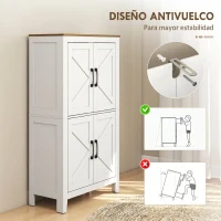 HOMCOM Armario de Baño Estrecho con Puertas Tipo Granero 4 Estantes y Estantes Ajustables 60x30x110 cm Blanco(m-7)