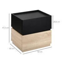 HOMCOM Mesa de Cabeceira com Gaveta Armário de Cabeceira Empilhável Cômoda de Gavetas Quarto Mesa de Cabeceira Painel de Partículas Preto+Natural 50 x 40 x 47,5 cm(m-3)