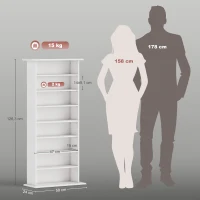 HOMCOM Estantería para CDs y DVDs Estrecha con 8 Compartimentos Estantes Ajustables 58x24x126,3 cm Blanco(m-3)