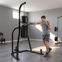 SPORTNOW Stojak na worek wolnostojący uchwyt na worek z linką bungee 360° łańcuch podstawa U uchwyt na talerze stalowy(m-9)